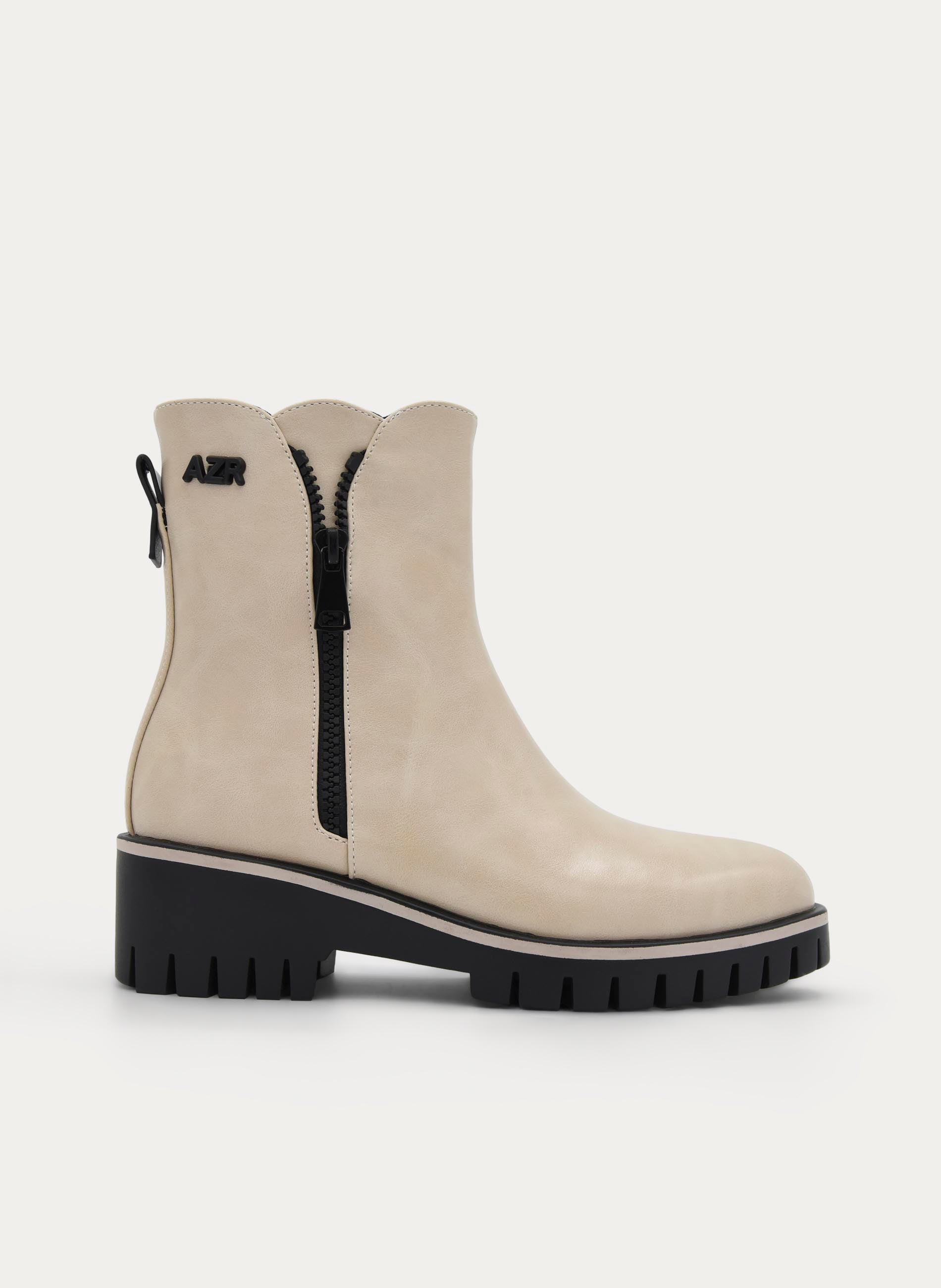 BEIGE ANKLE BOOT TRACK SOLE SIDE ZIP