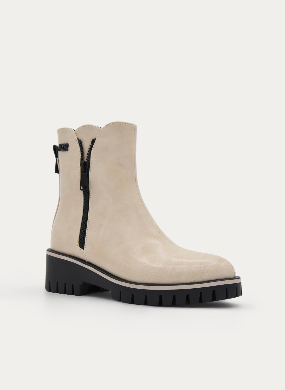 BEIGE ANKLE BOOT TRACK SOLE SIDE ZIP