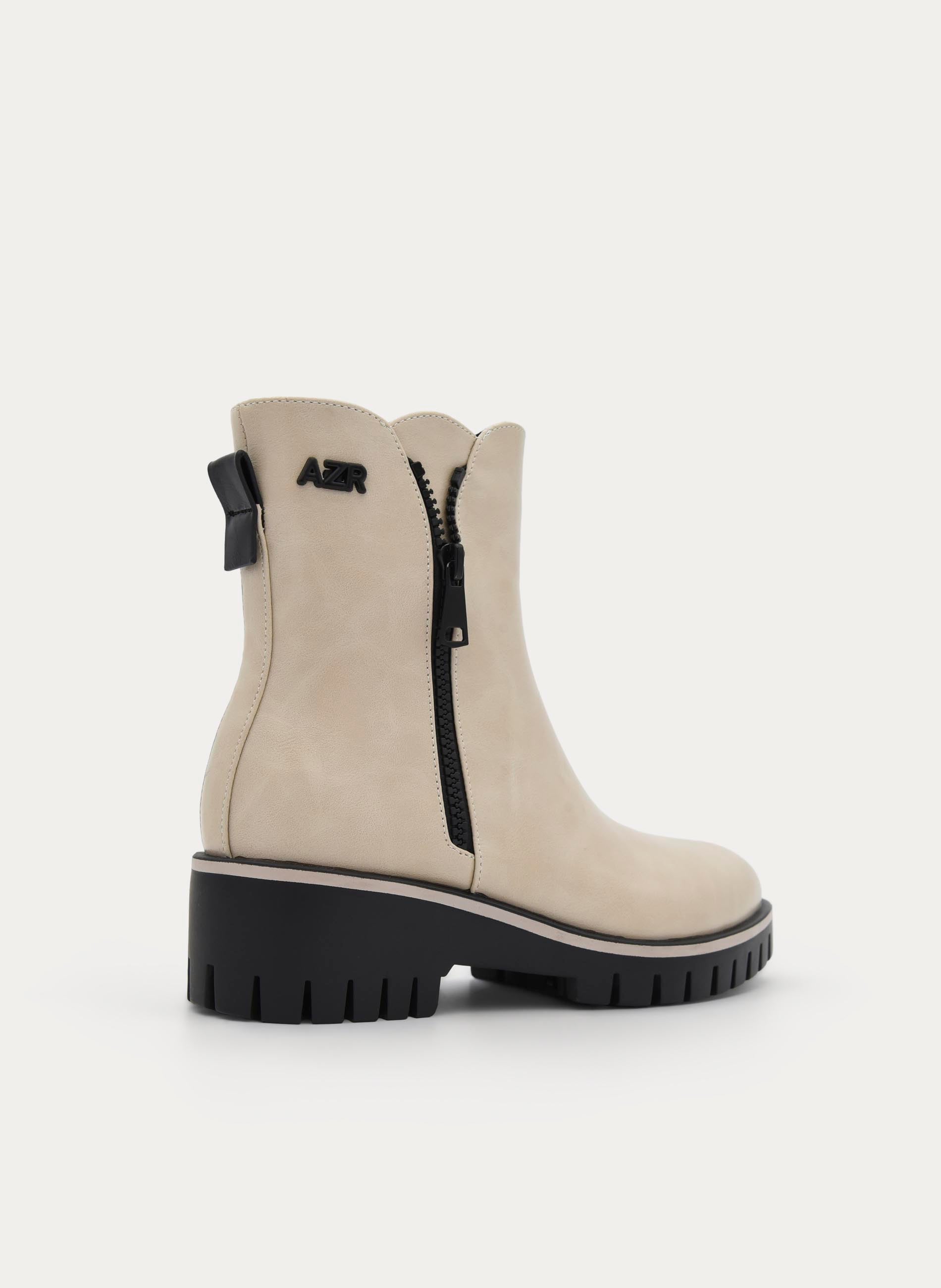 BEIGE ANKLE BOOT TRACK SOLE SIDE ZIP