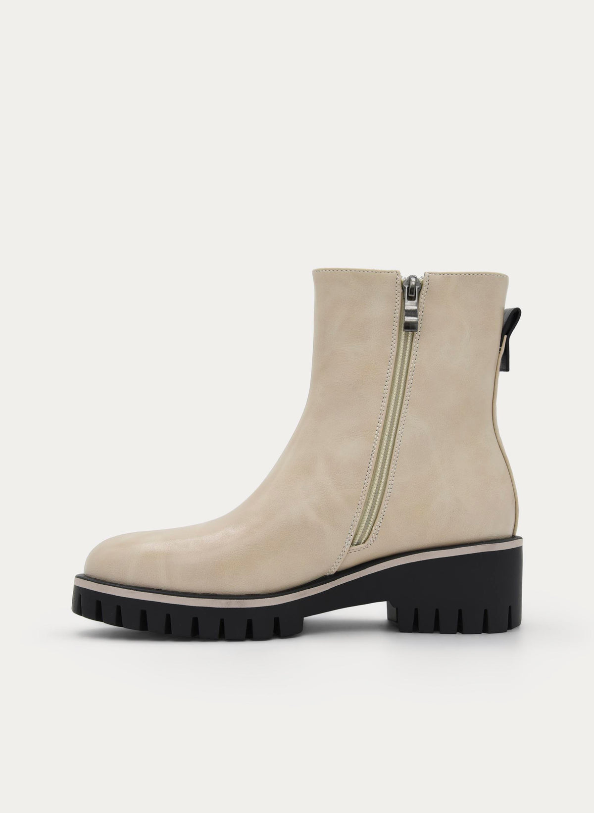 BEIGE ANKLE BOOT TRACK SOLE SIDE ZIP