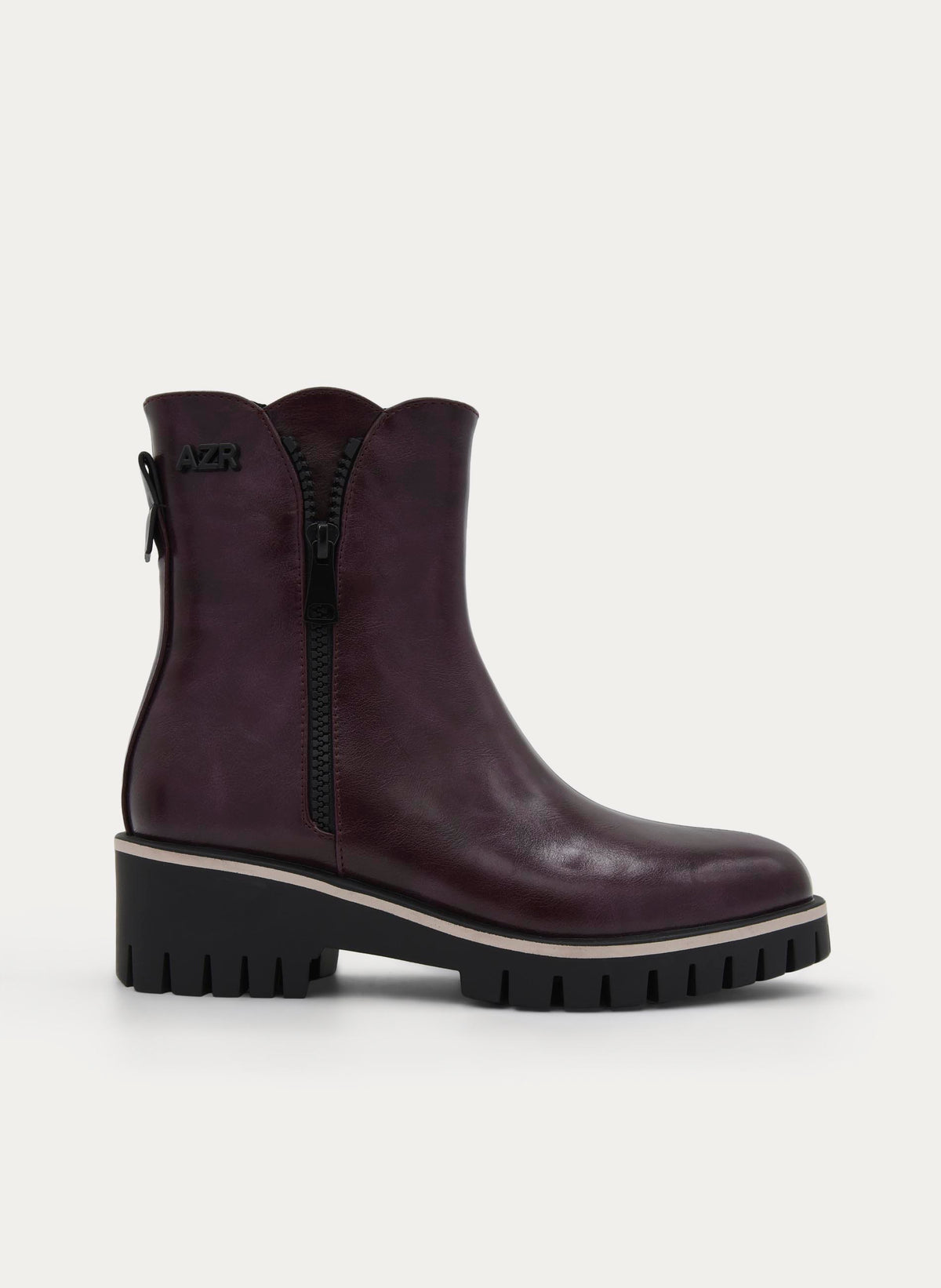BURGUNDY ANKLE BOOTS TRACK SOLE SIDE ZIP