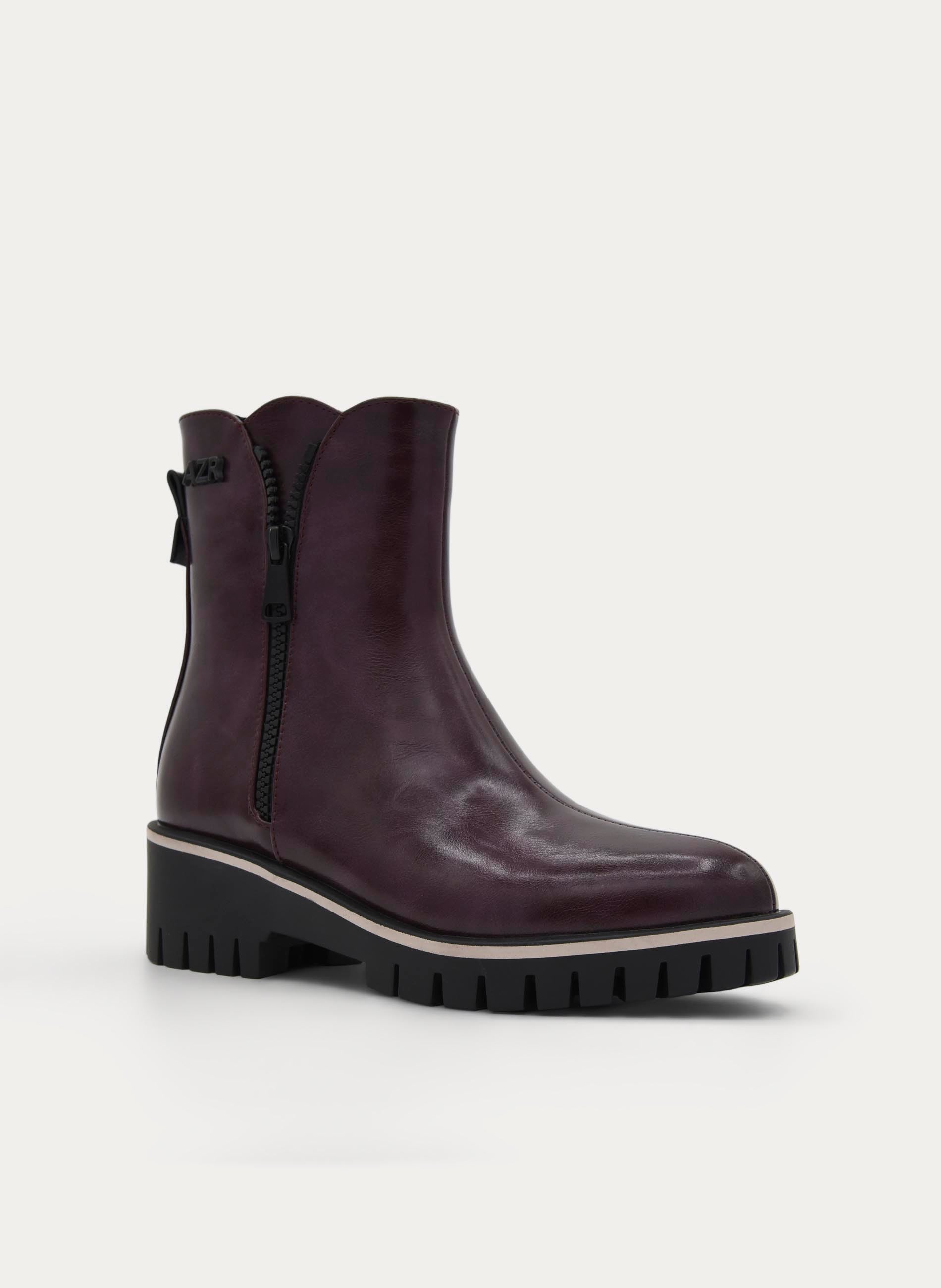 BURGUNDY ANKLE BOOTS TRACK SOLE SIDE ZIP