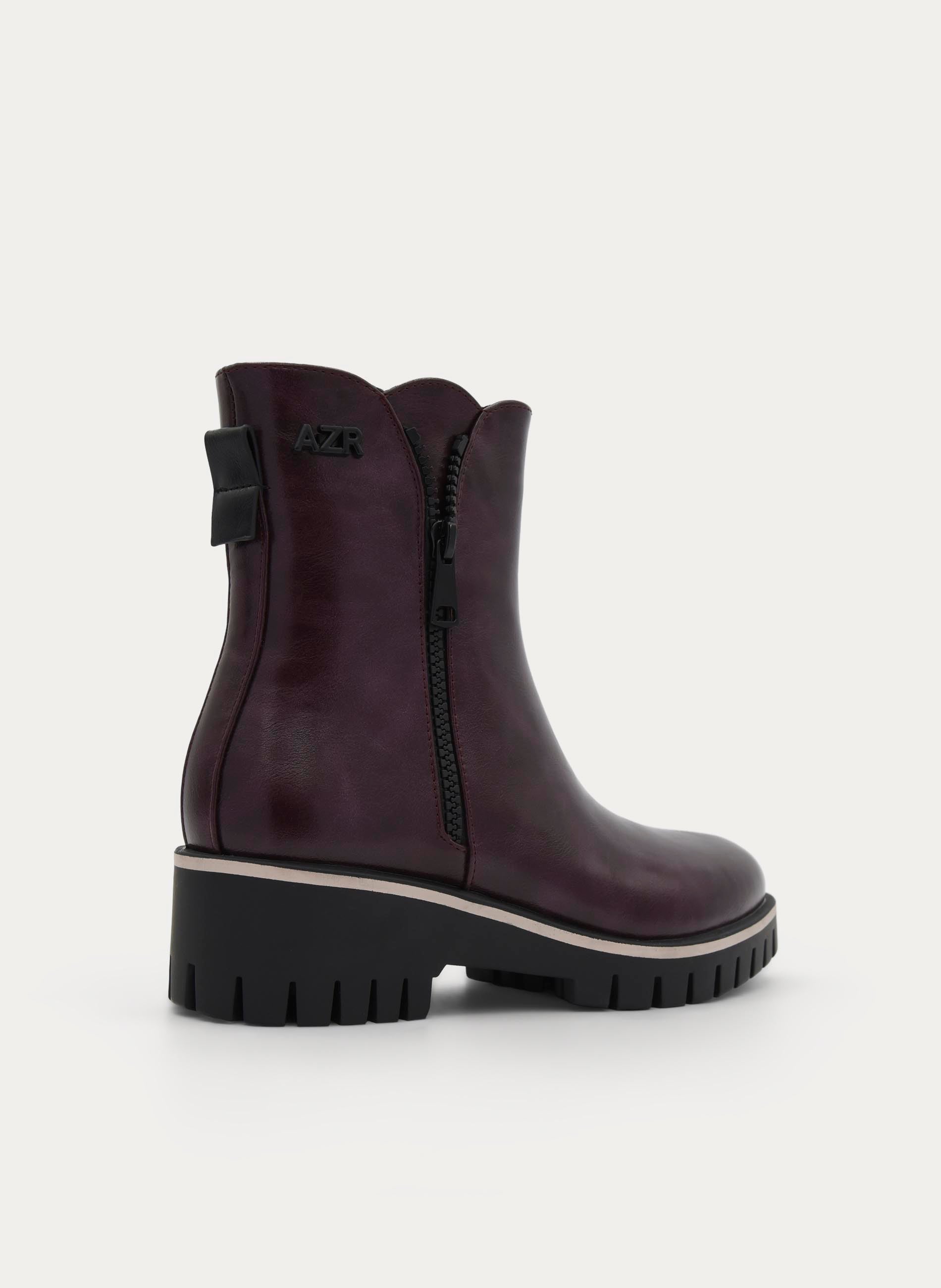 BURGUNDY ANKLE BOOTS TRACK SOLE SIDE ZIP