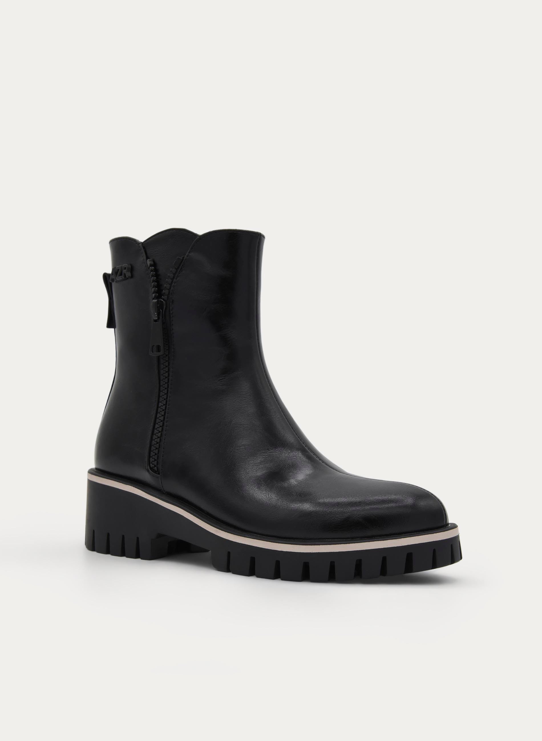 BLACK ANKLE BOOT TRACK SOLE SIDE ZIP