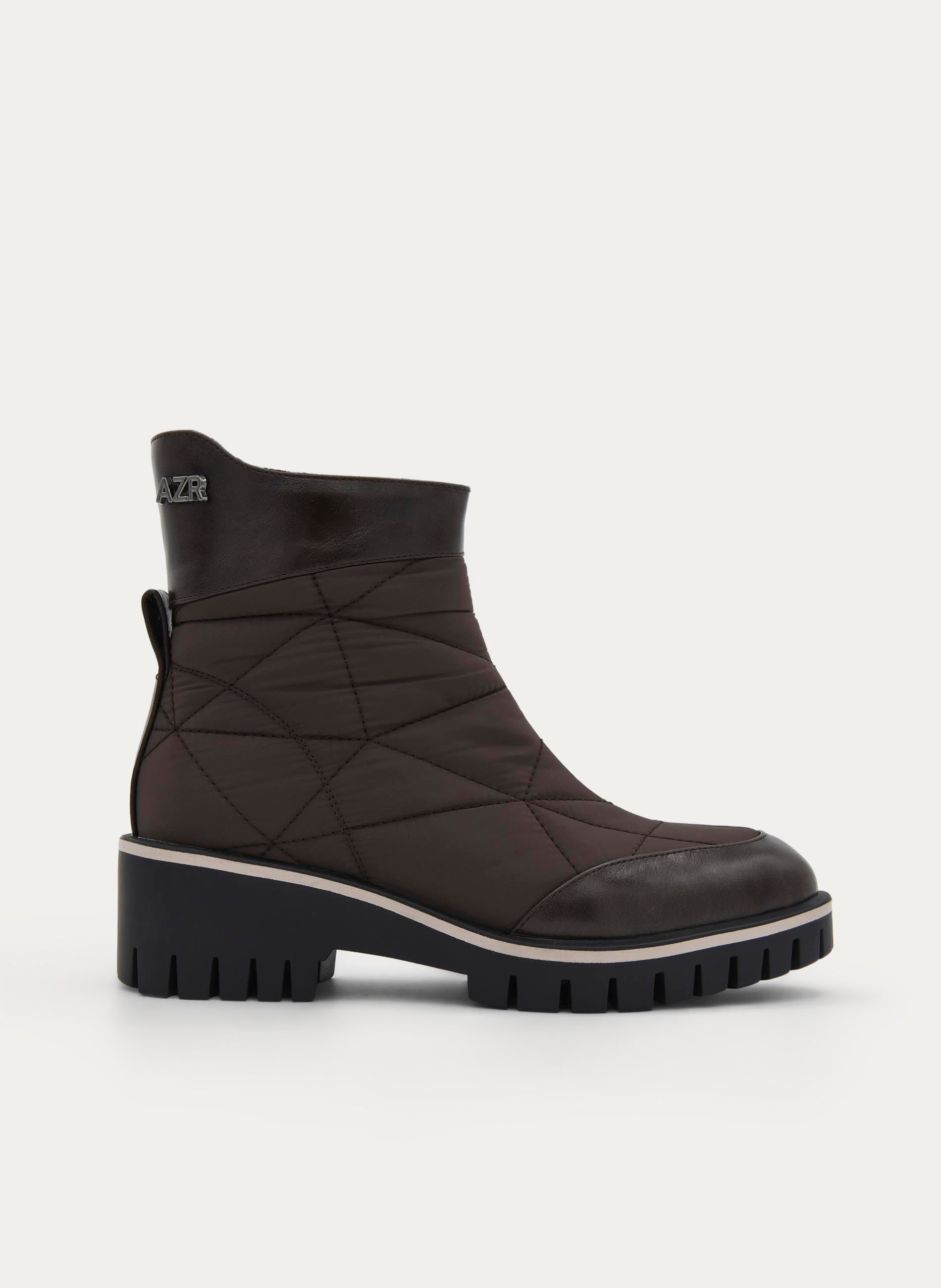QUILTED BROWN ANKLE BOOT COMFORTABLE TRACK SOLE