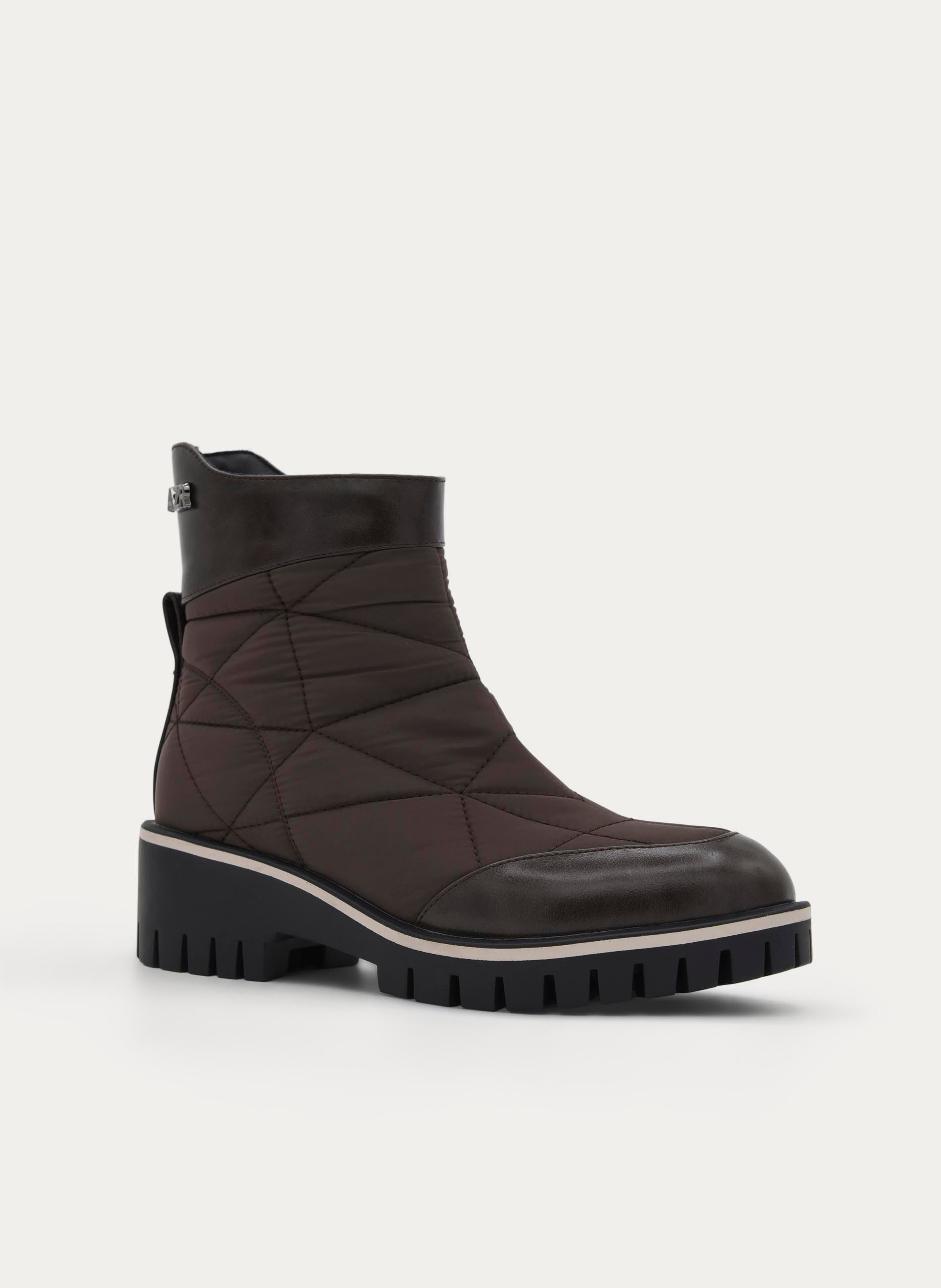 QUILTED BROWN ANKLE BOOT COMFORTABLE TRACK SOLE