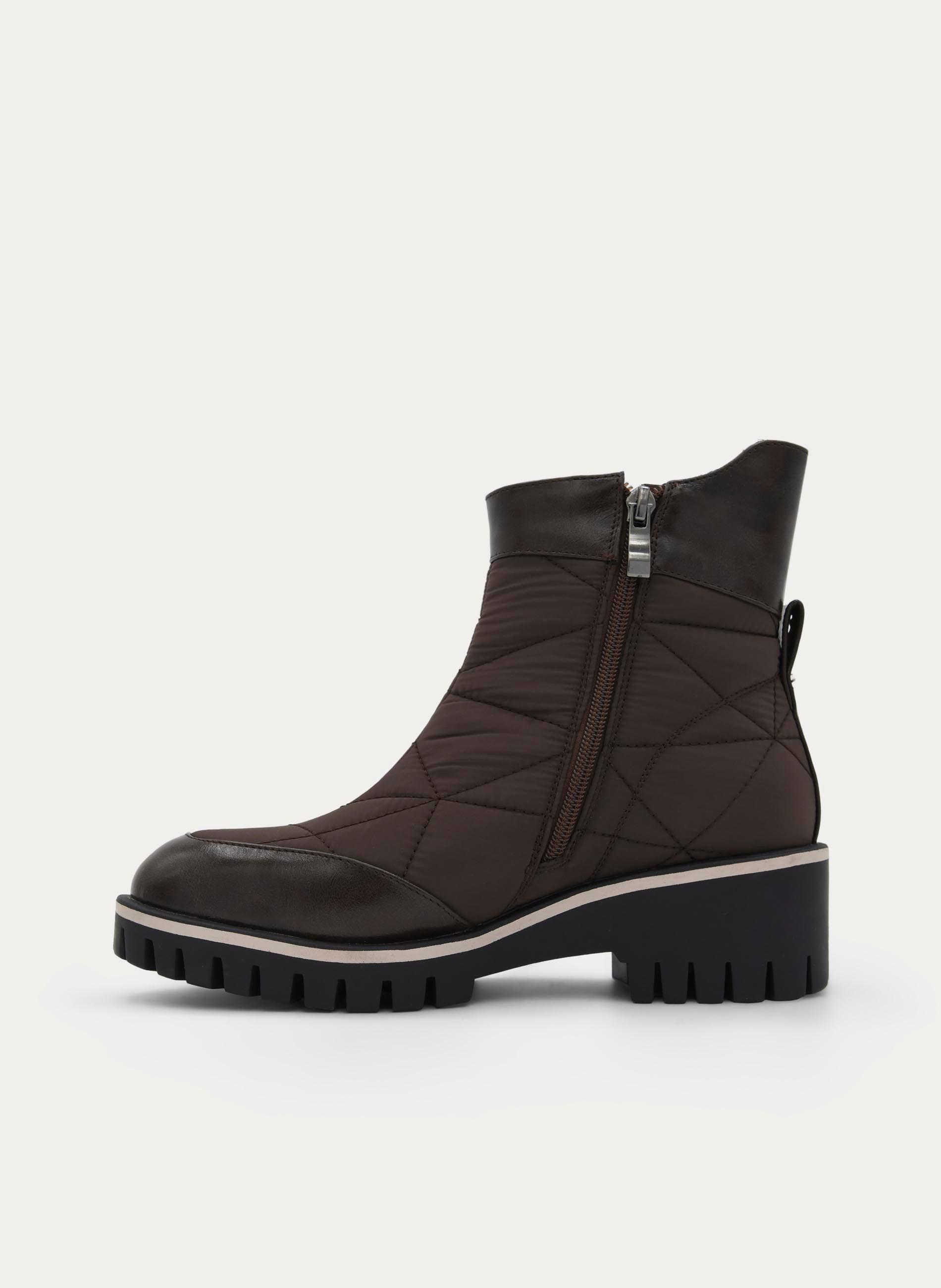 QUILTED BROWN ANKLE BOOT COMFORTABLE TRACK SOLE
