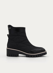 BLACK QUILTED TRACK SOLE COMFORTABLE ANKLE BOOT