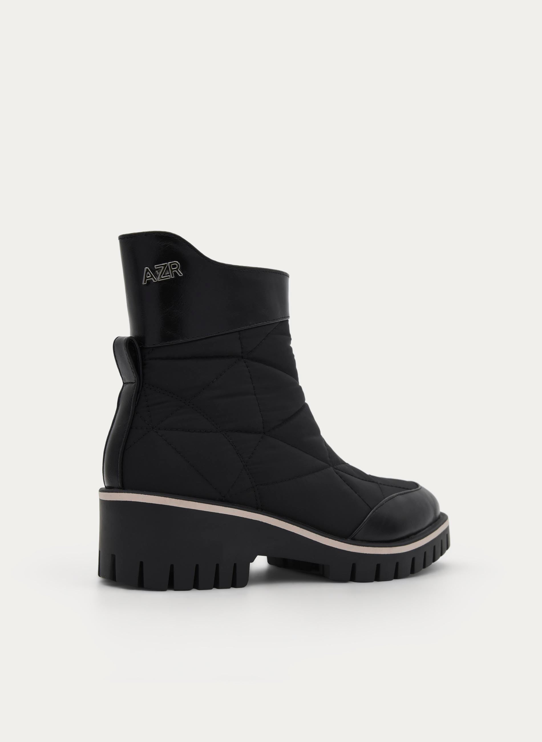 BLACK QUILTED TRACK SOLE COMFORTABLE ANKLE BOOT