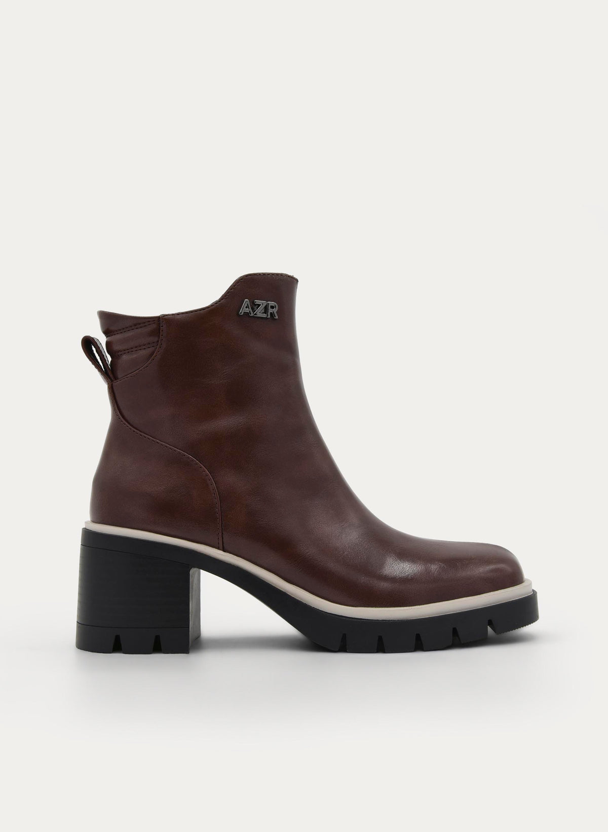BROWN ANKLE BOOT TRACK SOLE MID HEEL