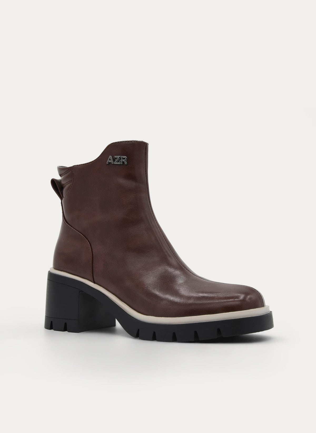 BROWN ANKLE BOOT TRACK SOLE MID HEEL