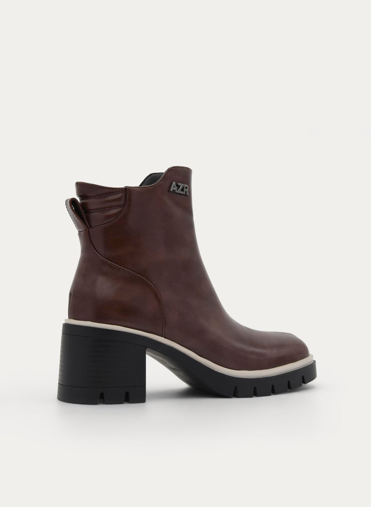 BROWN ANKLE BOOT TRACK SOLE MID HEEL