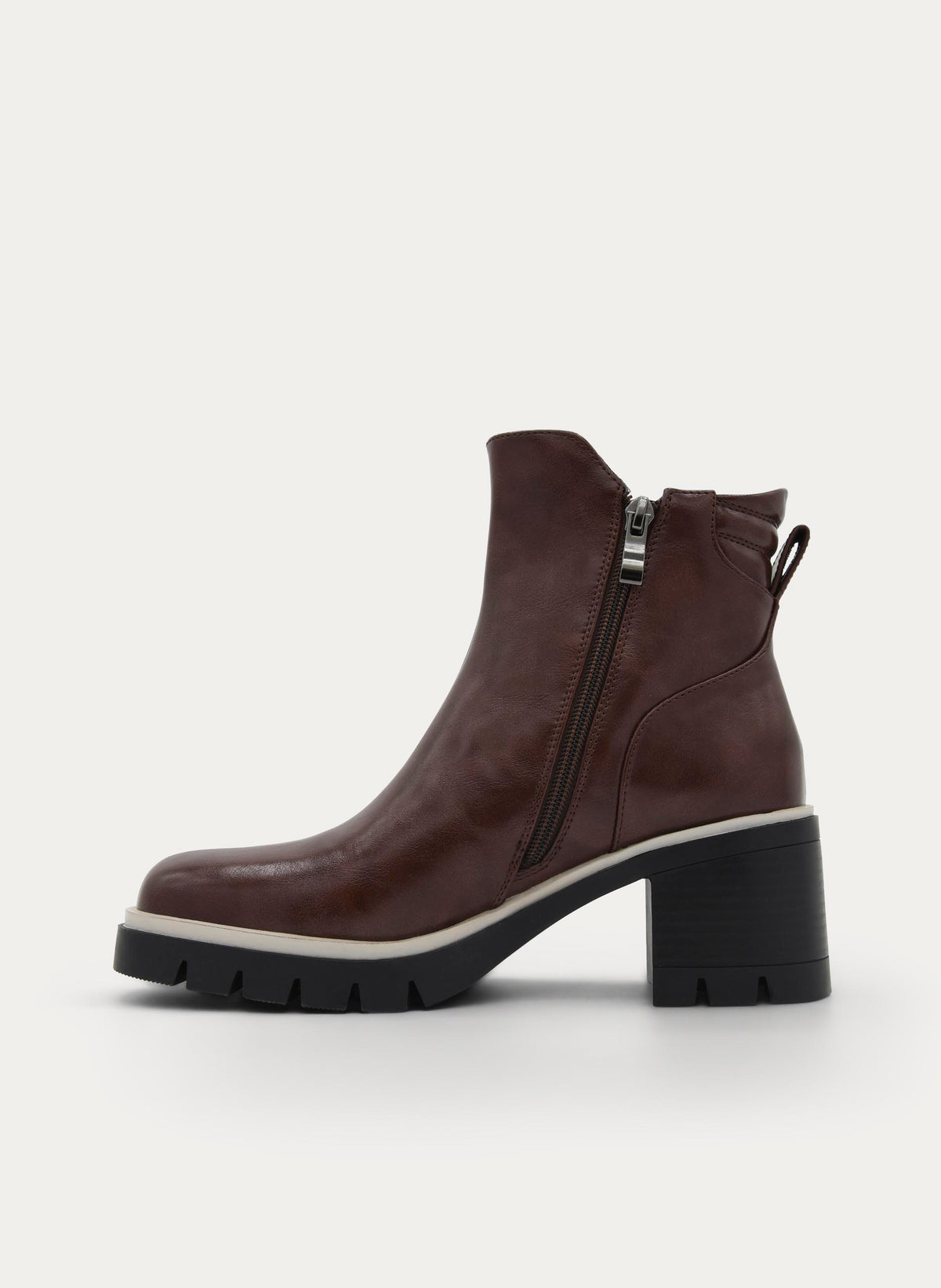BROWN ANKLE BOOT TRACK SOLE MID HEEL