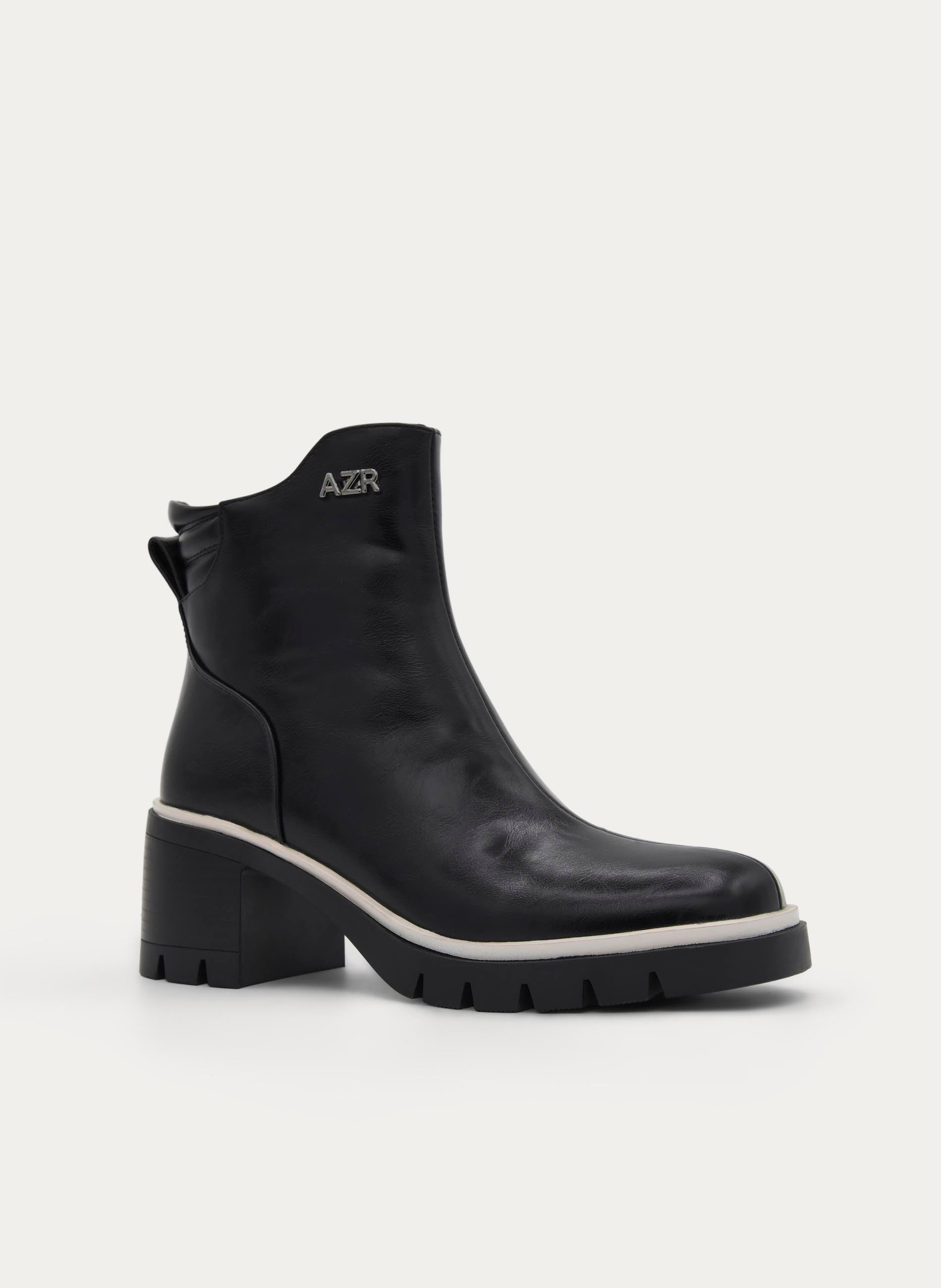 BLACK BOOT TRACK SOLE MEDIUM HEEL