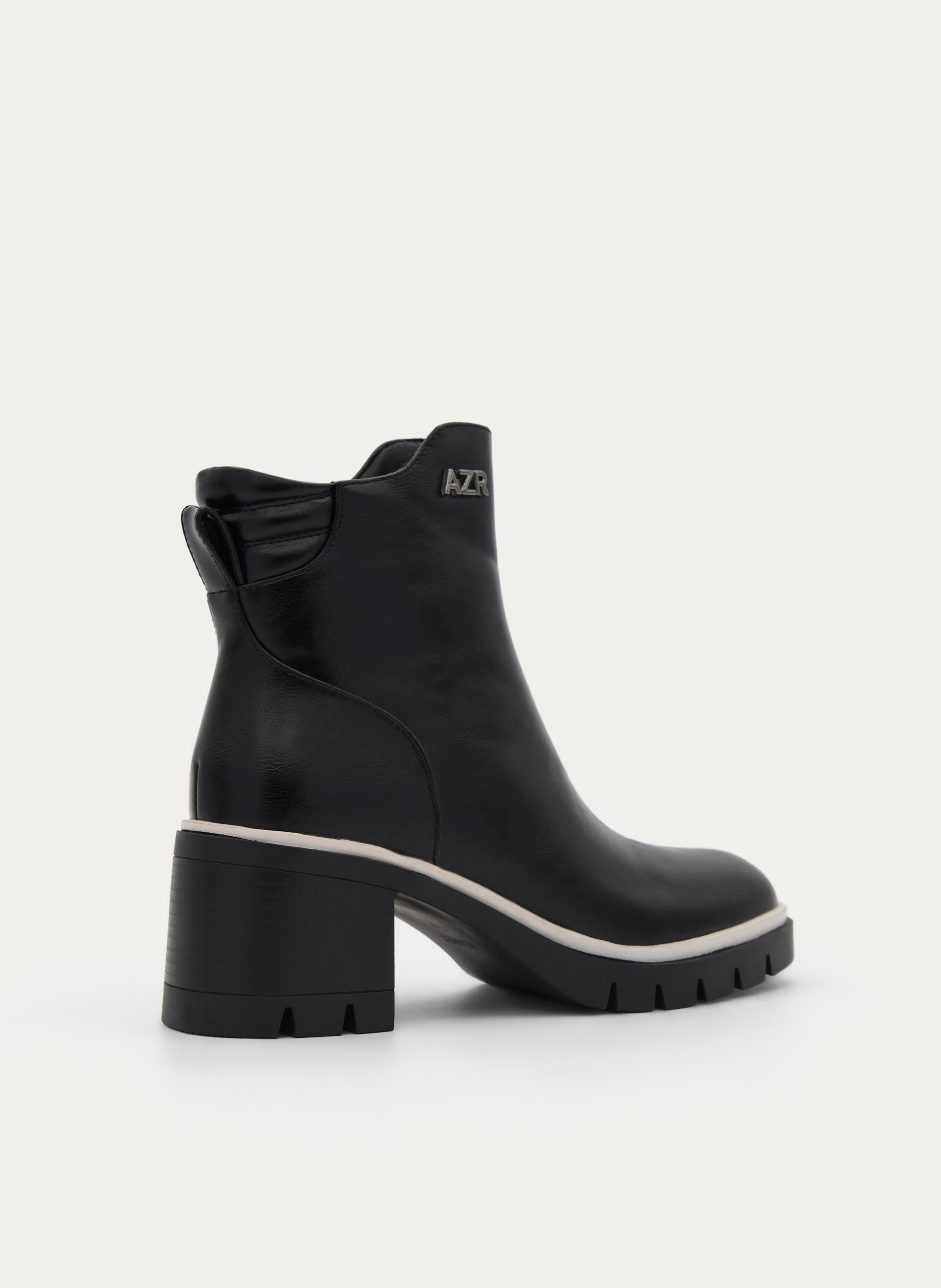 BLACK BOOT TRACK SOLE MEDIUM HEEL