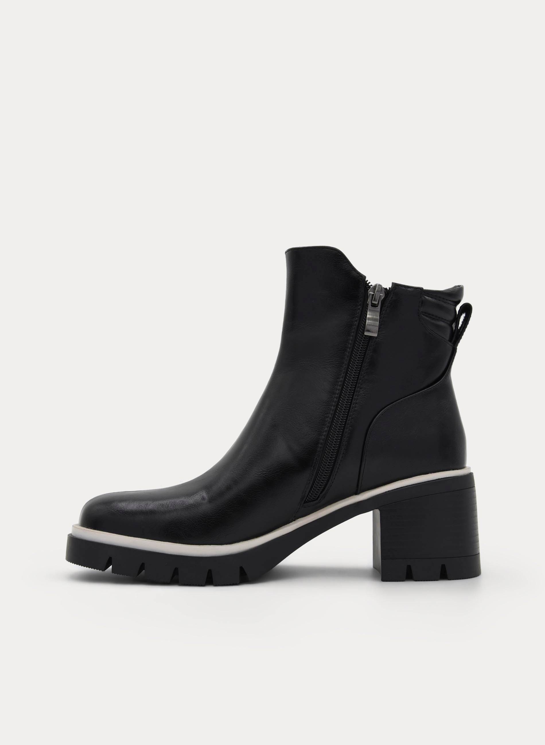 BLACK BOOT TRACK SOLE MEDIUM HEEL