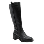 BLACK HIGH BOOT TRACK SOLE MEDIUM HEEL