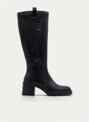 BLACK HIGH BOOT TRACK SOLE MEDIUM HEEL