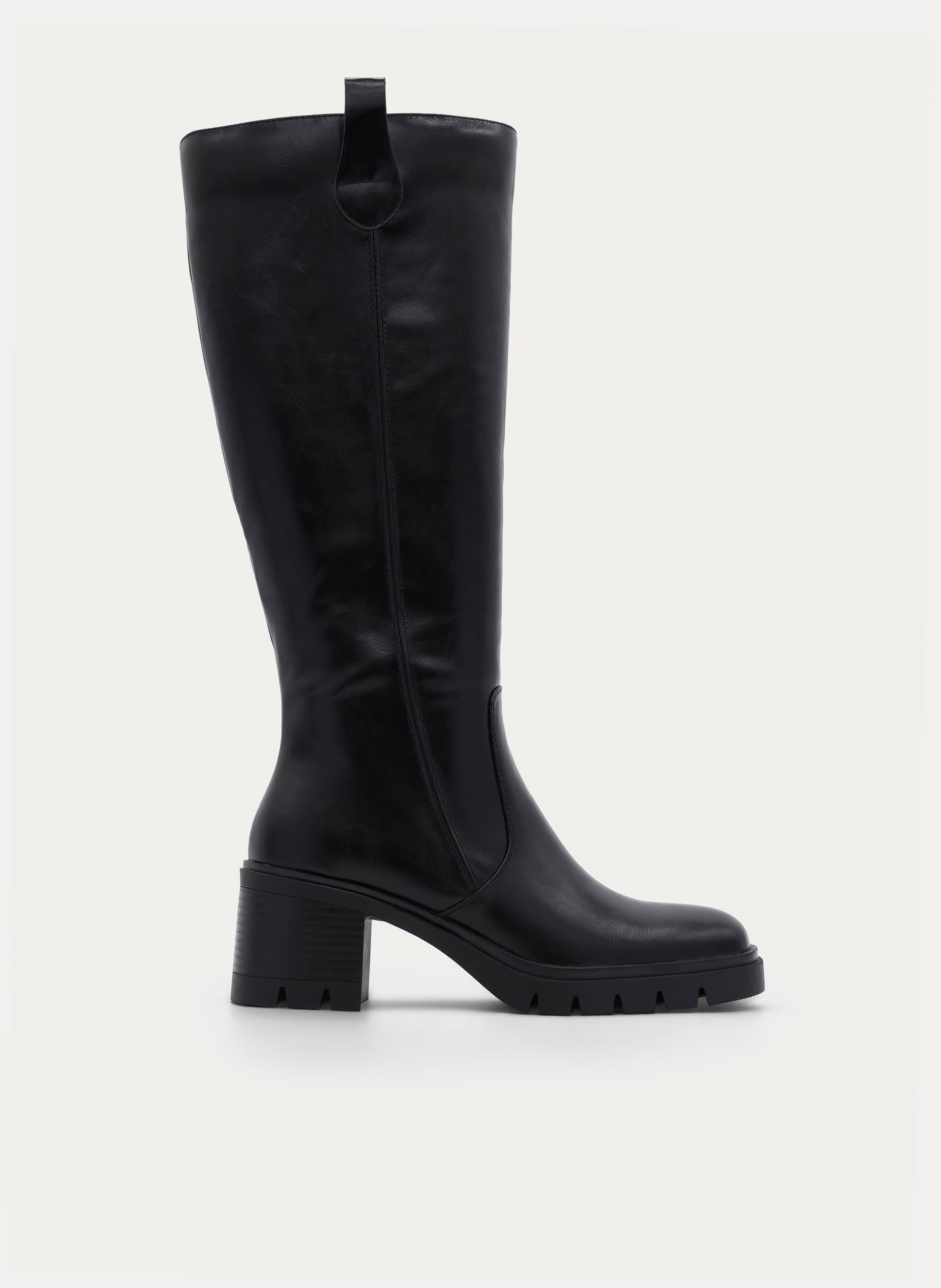 BLACK HIGH BOOT TRACK SOLE MEDIUM HEEL