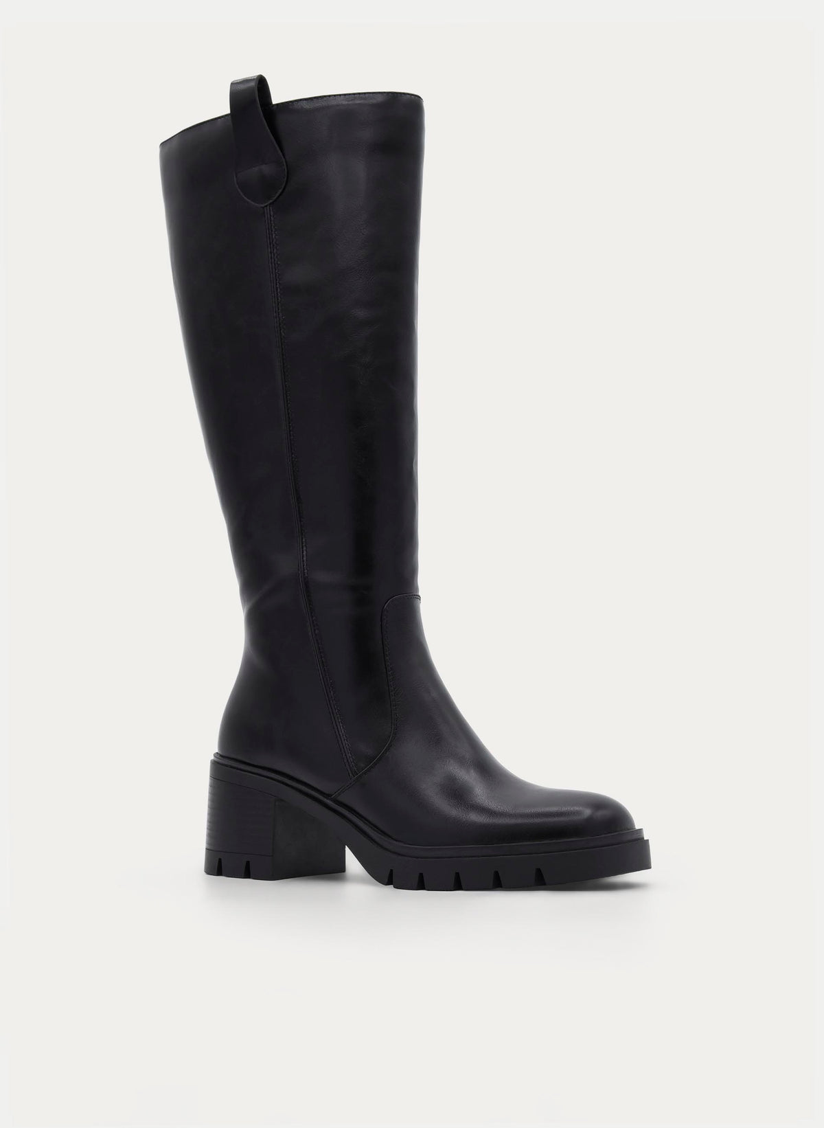 BLACK HIGH BOOT TRACK SOLE MEDIUM HEEL