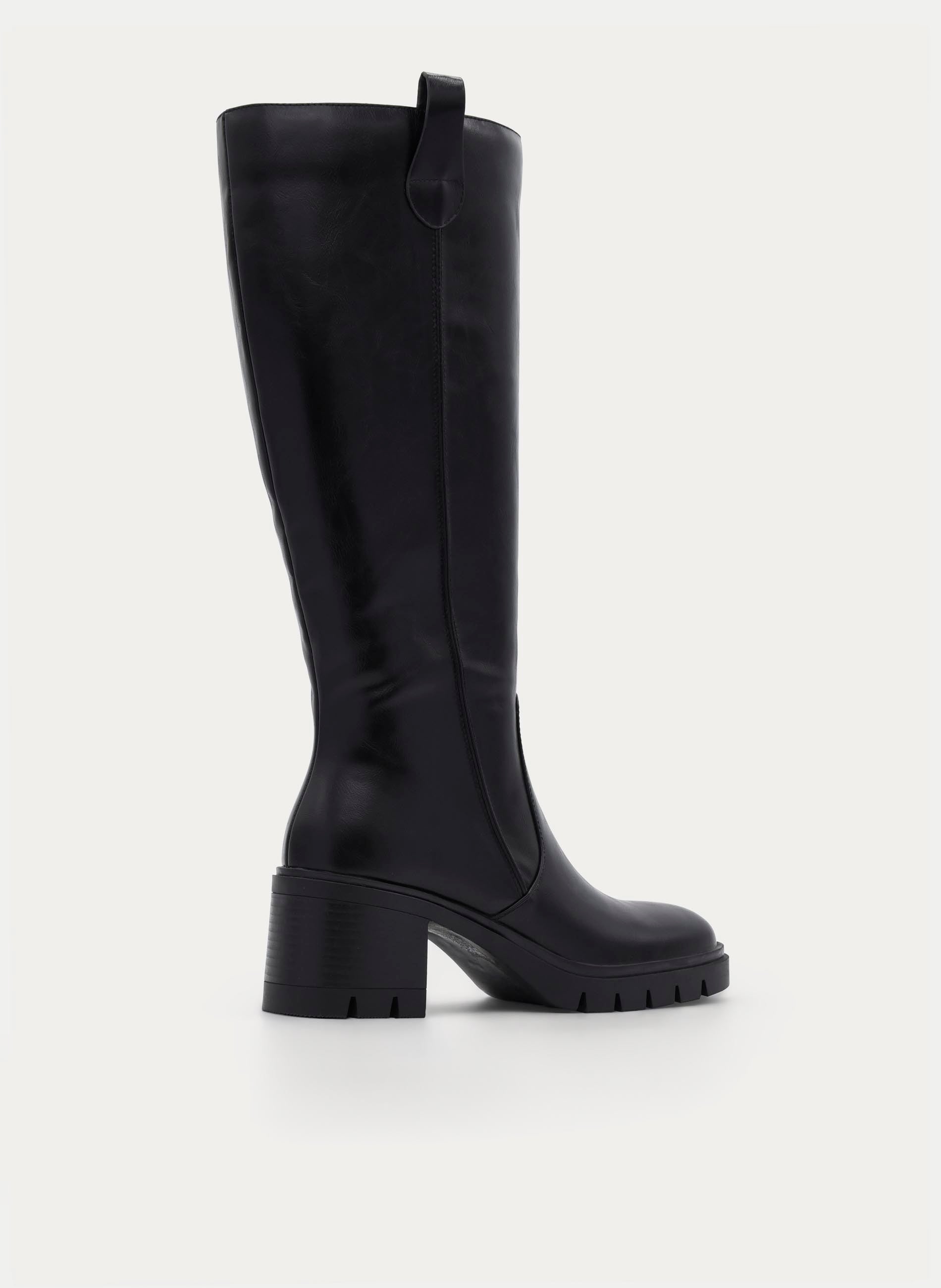 BLACK HIGH BOOT TRACK SOLE MEDIUM HEEL