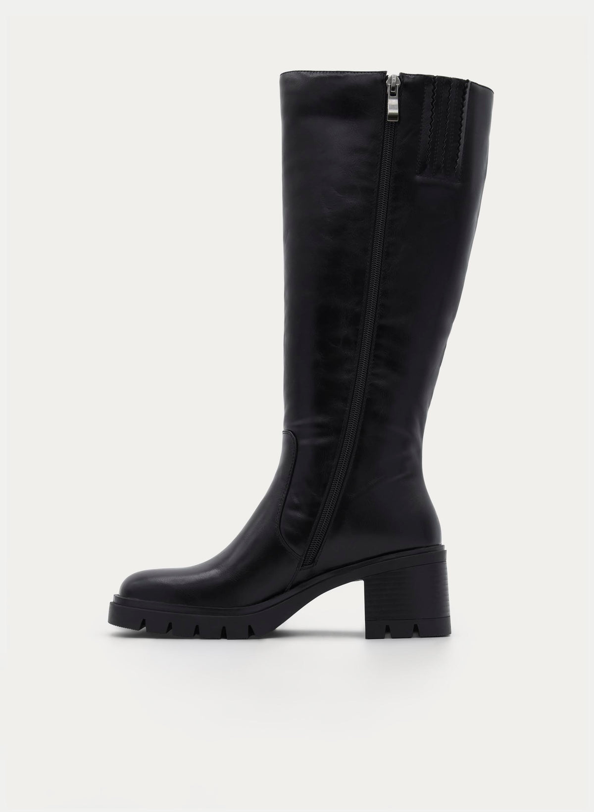BLACK HIGH BOOT TRACK SOLE MEDIUM HEEL