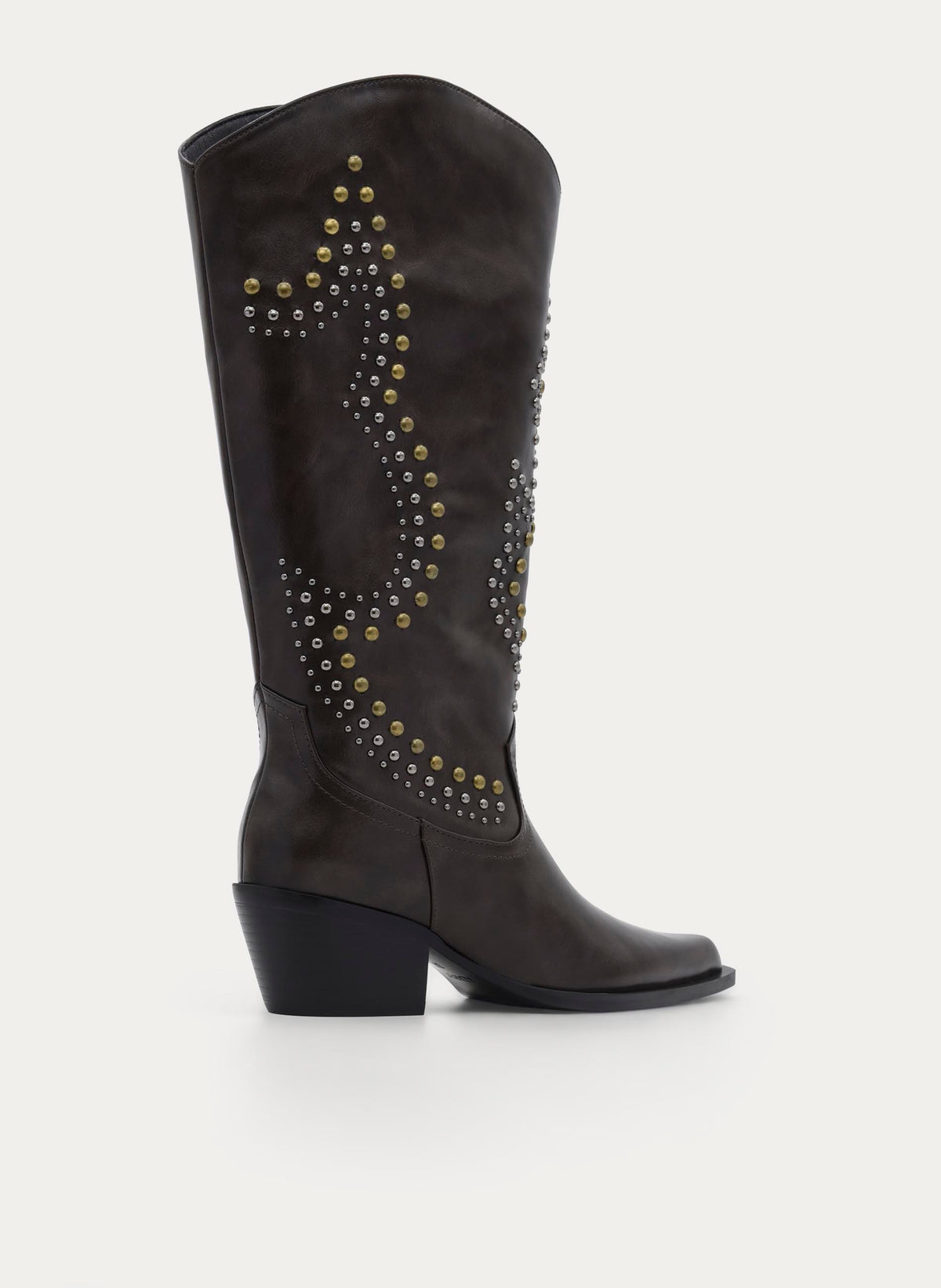 BROWN HIGH BOOT STUDS MEDIUM HEEL