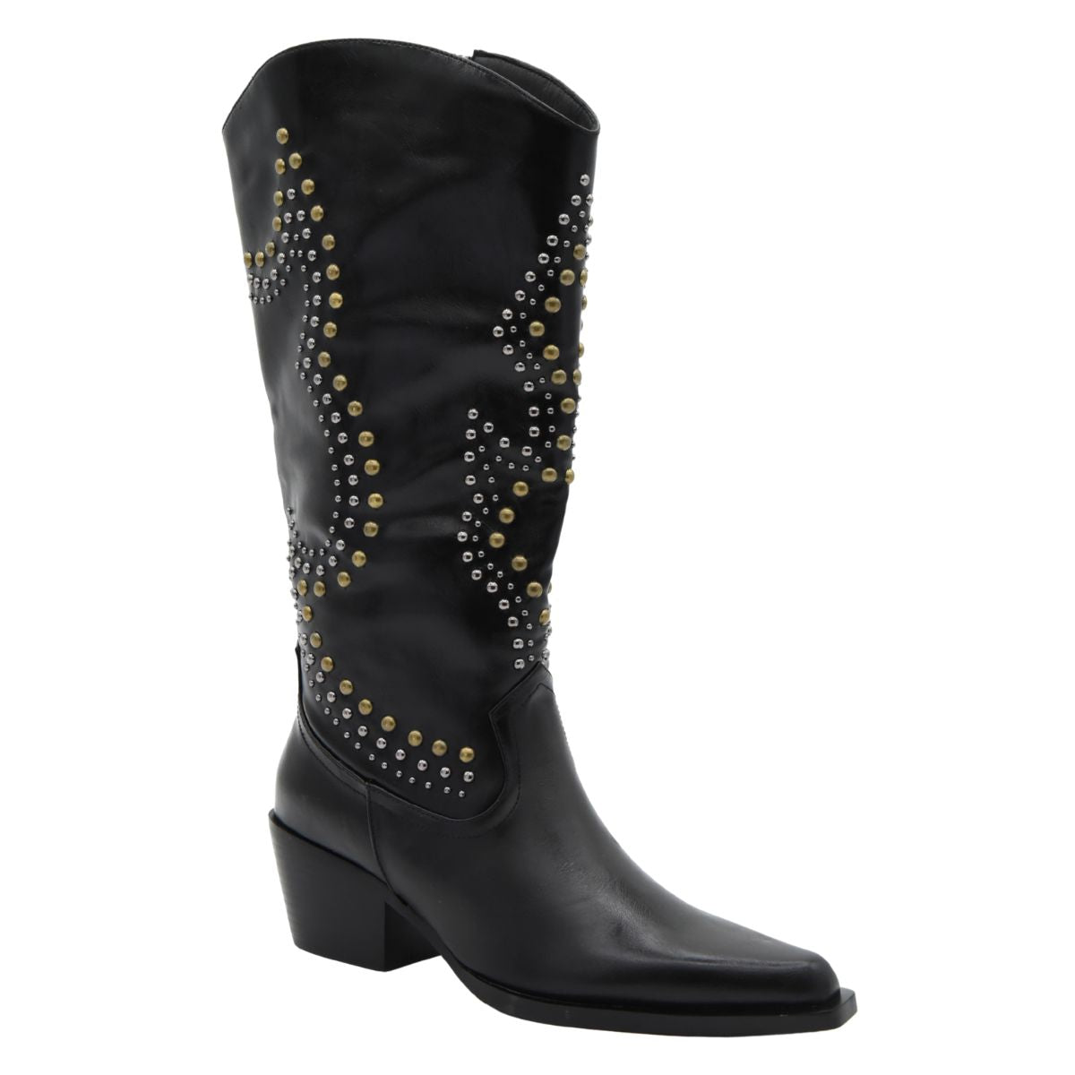 HIGH BLACK BOOTS STUDS MEDIUM HEEL