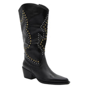 HIGH BLACK BOOTS STUDS MEDIUM HEEL