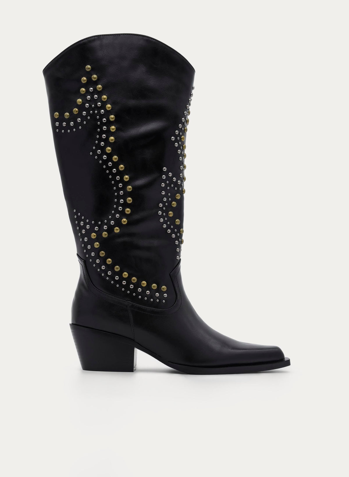 HIGH BLACK BOOTS STUDS MEDIUM HEEL