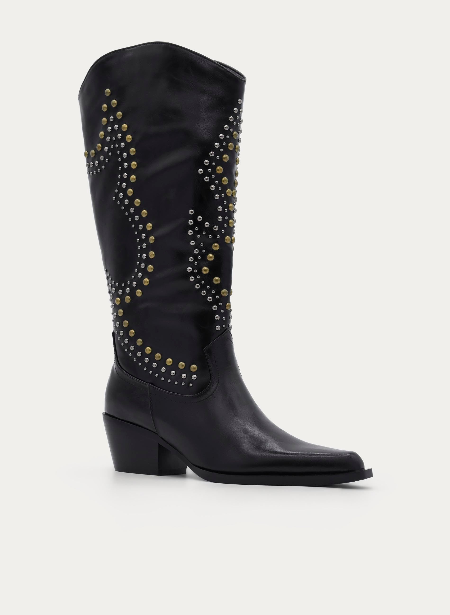 HIGH BLACK BOOTS STUDS MEDIUM HEEL