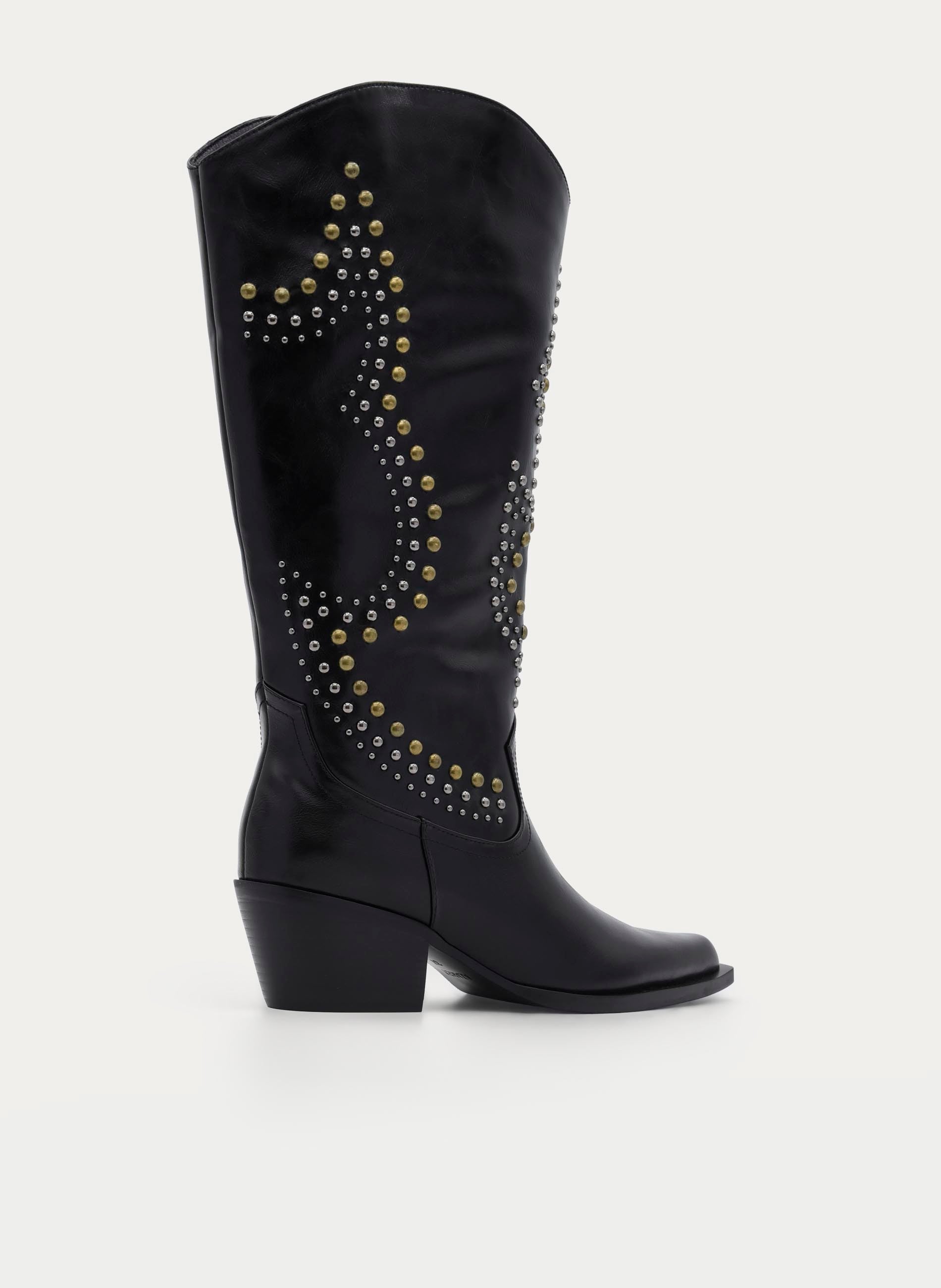 HIGH BLACK BOOTS STUDS MEDIUM HEEL