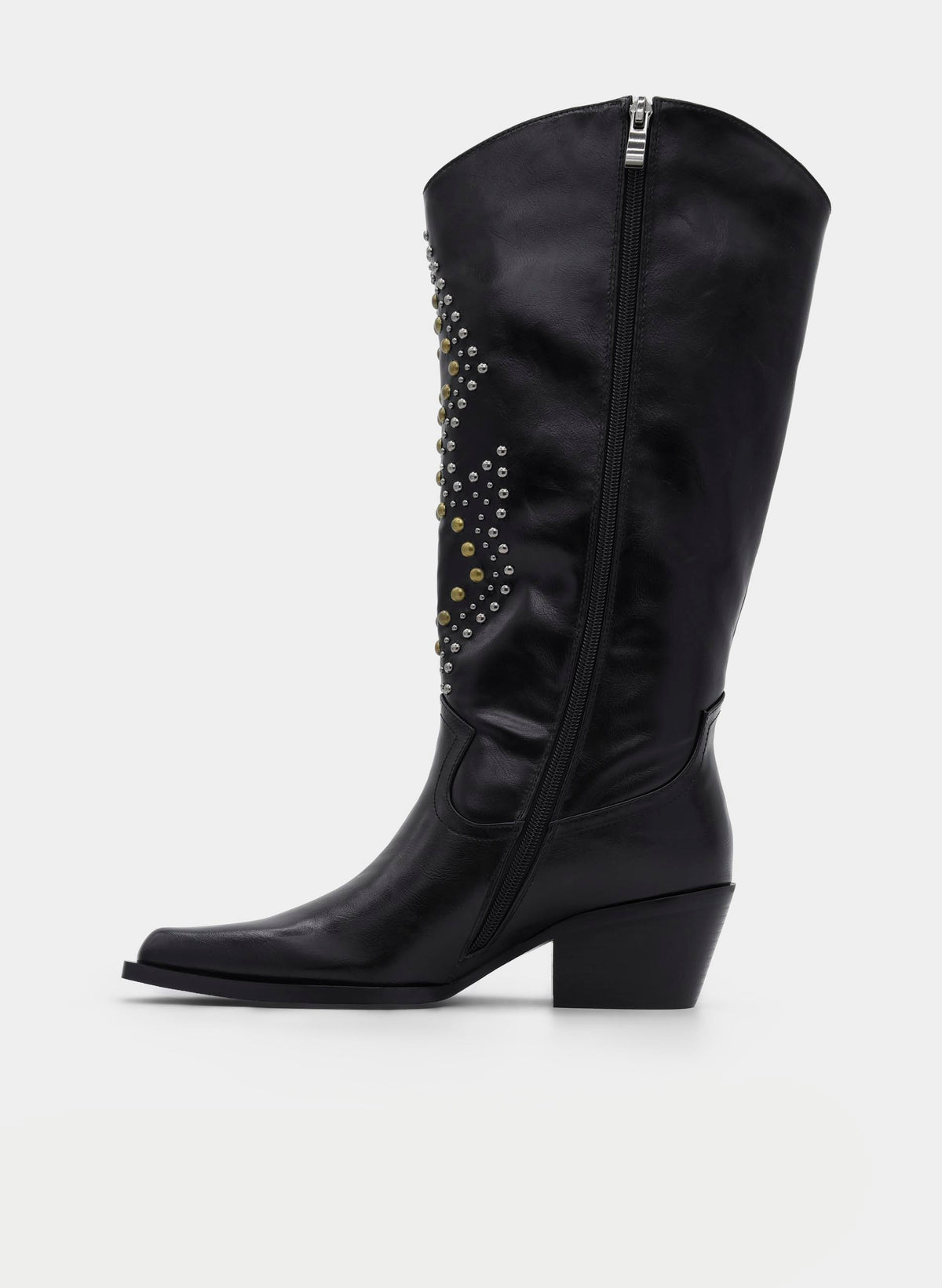 HIGH BLACK BOOTS STUDS MEDIUM HEEL
