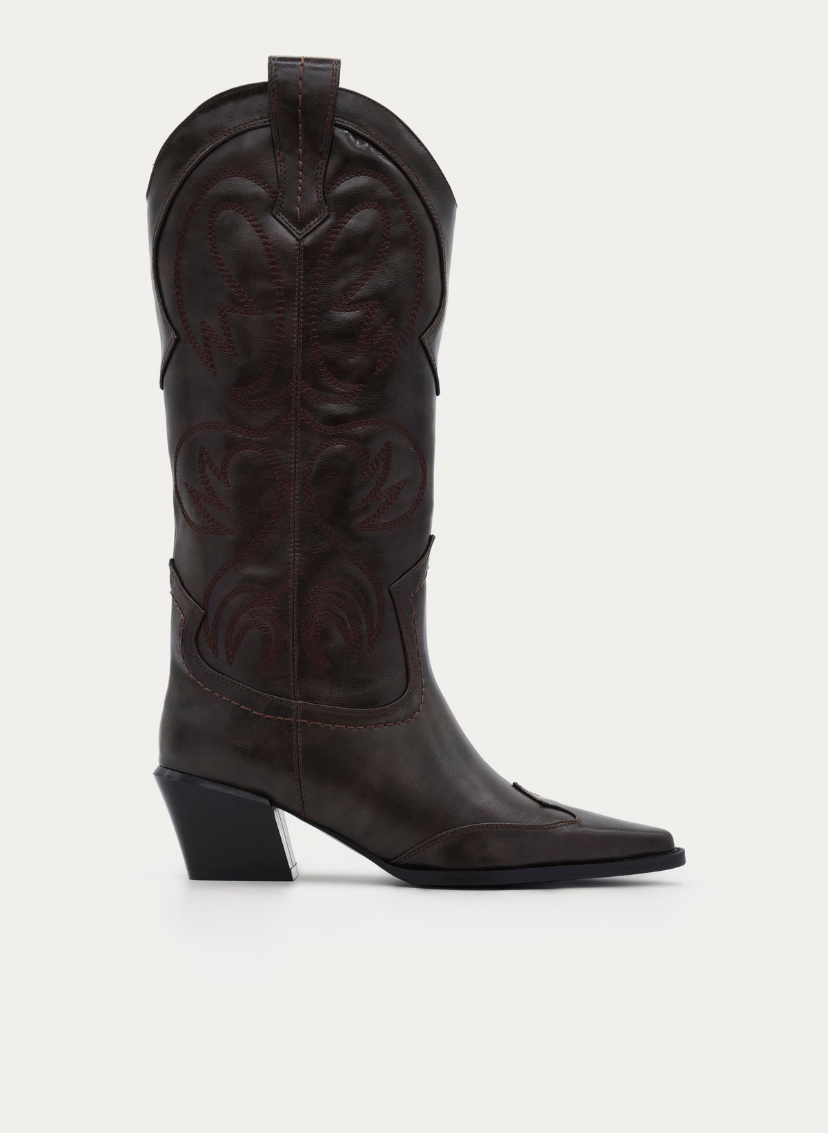 BROWN COWBOY BOOT EMBROIDERY MEDIUM HEEL