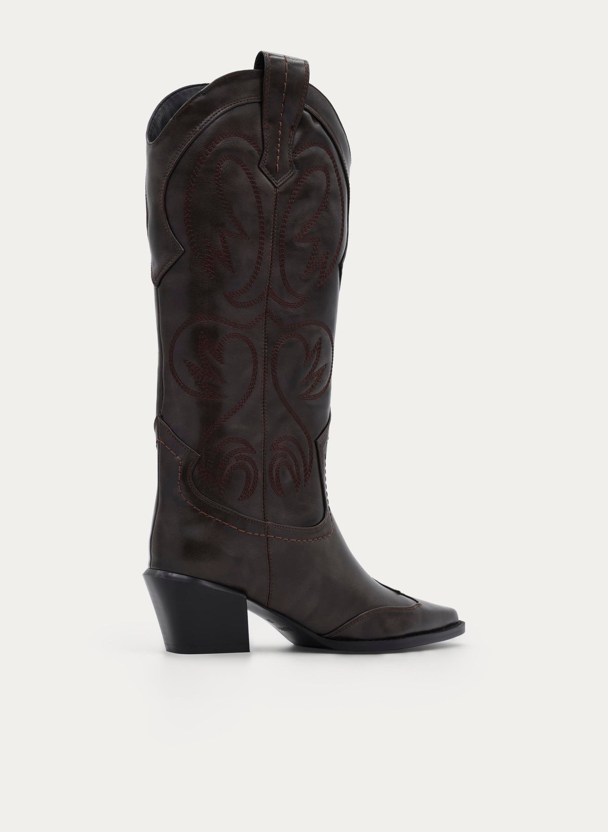 BROWN COWBOY BOOT EMBROIDERY MEDIUM HEEL