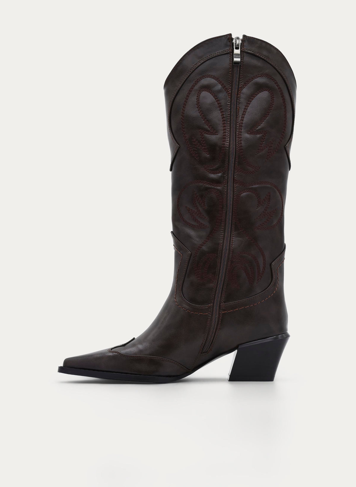 BROWN COWBOY BOOT EMBROIDERY MEDIUM HEEL