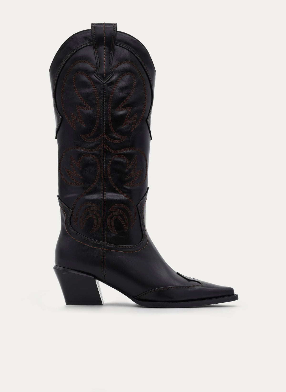 BLACK EMBROIDERED COWBOY BOOT MEDIUM HEEL