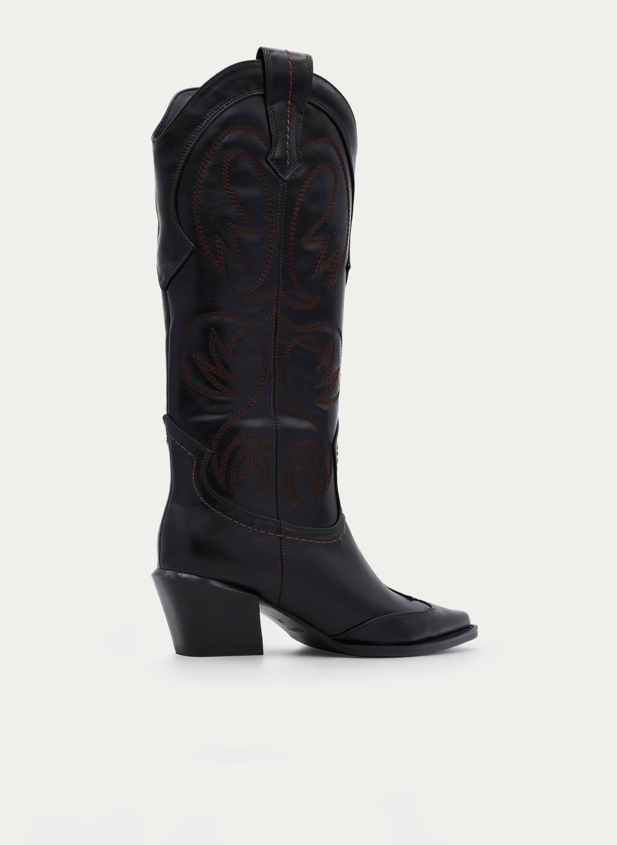 BLACK EMBROIDERED COWBOY BOOT MEDIUM HEEL