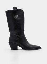 BOTA COWBOY NEGRO TACÓN MEDIO PUNTA FINA