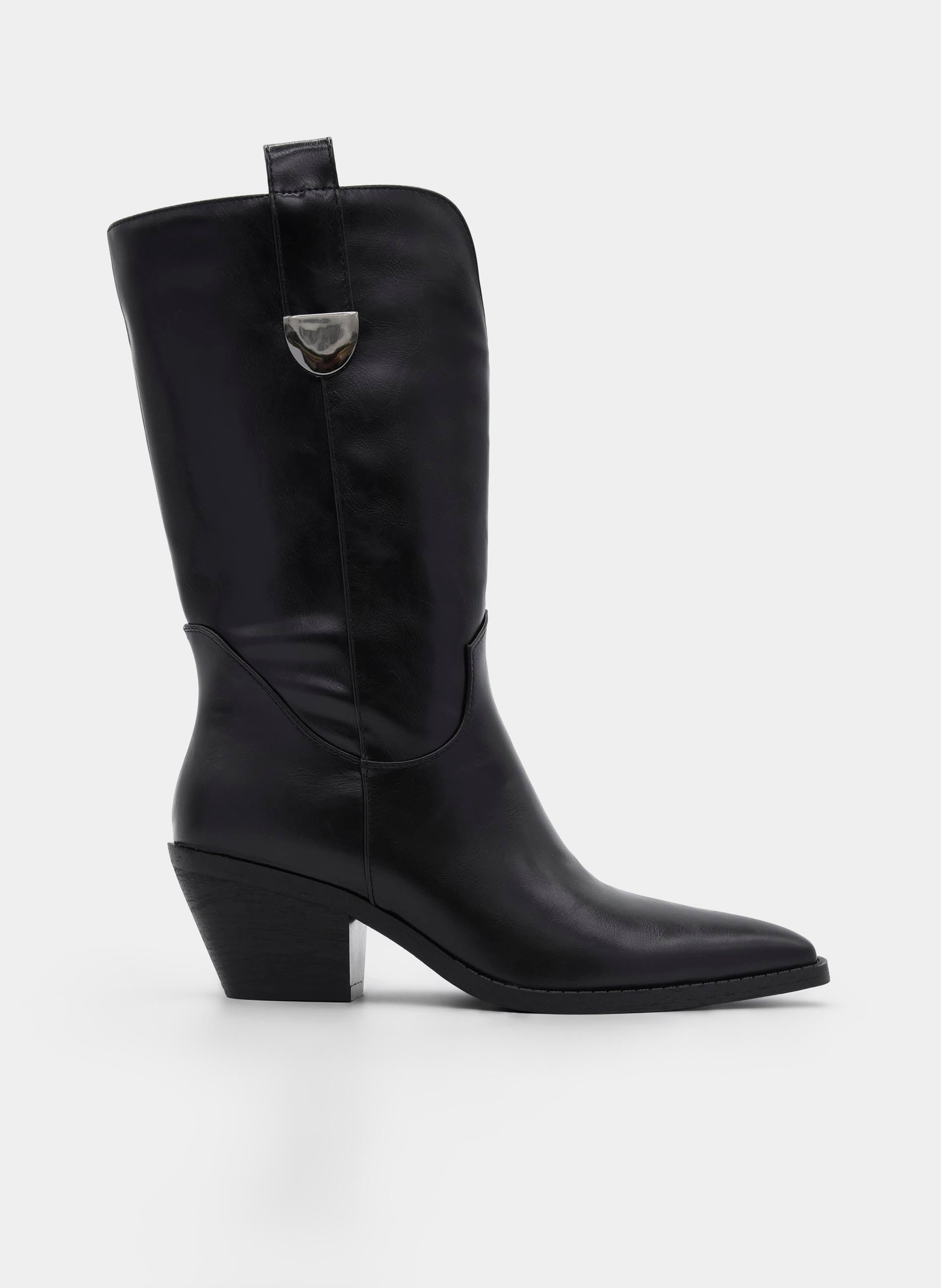 BLACK COWBOY BOOT MEDIUM HEEL POINTED TOE