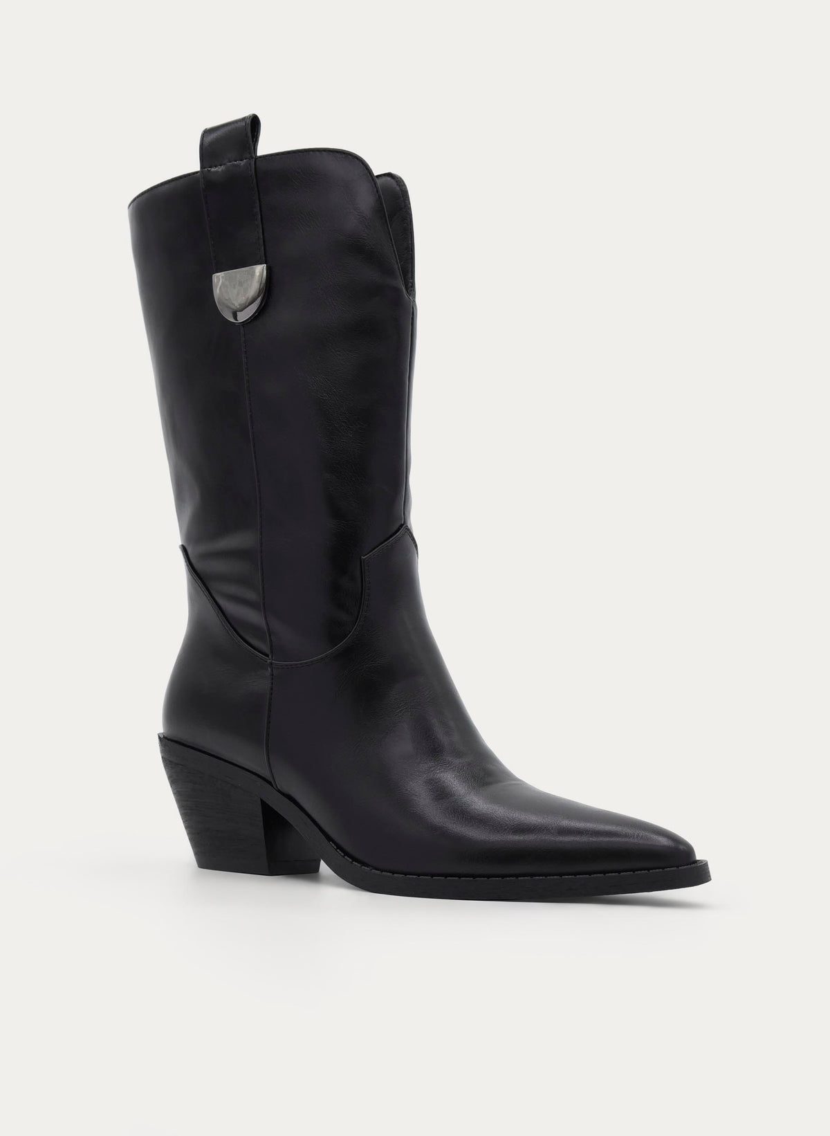 BLACK COWBOY BOOT MEDIUM HEEL POINTED TOE