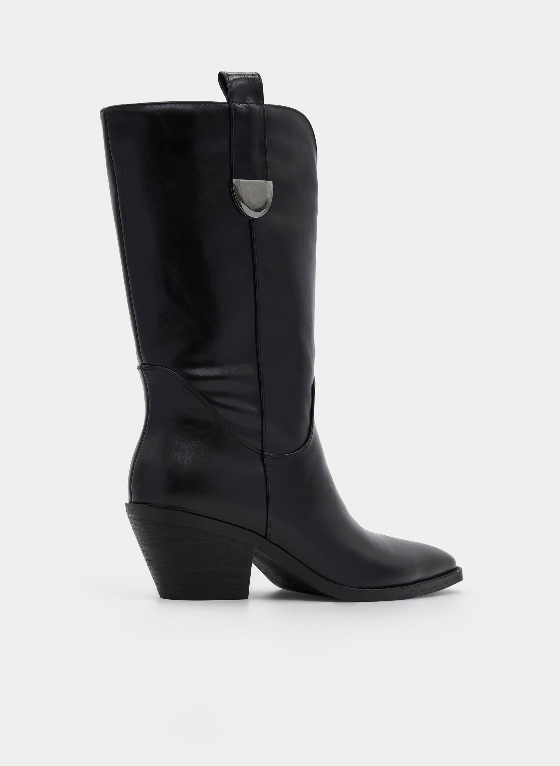BLACK COWBOY BOOT MEDIUM HEEL POINTED TOE