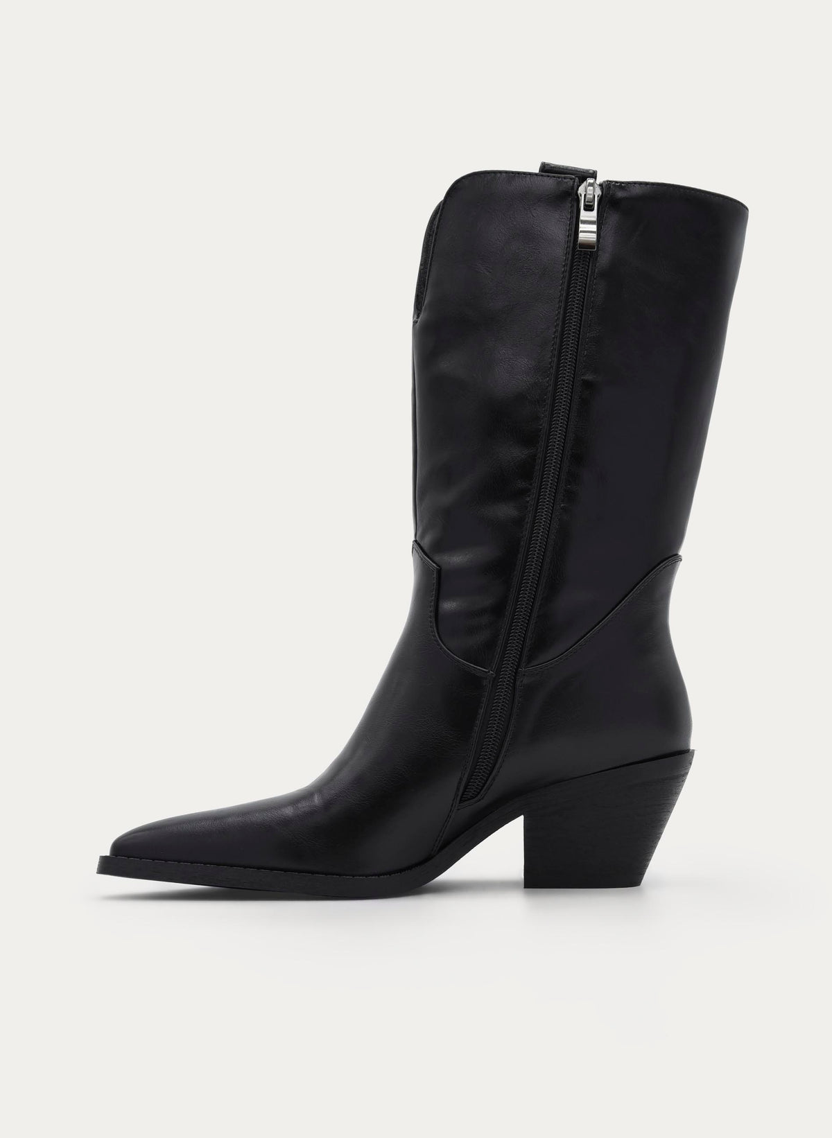 BLACK COWBOY BOOT MEDIUM HEEL POINTED TOE
