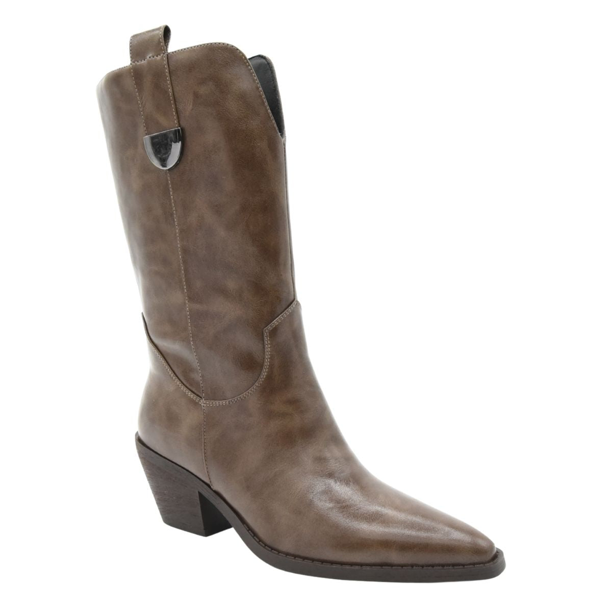 TAUPE COWBOY BOOT MEDIUM HEEL POINTED TOE
