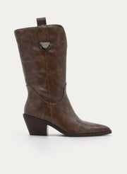TAUPE COWBOY BOOT MEDIUM HEEL POINTED TOE