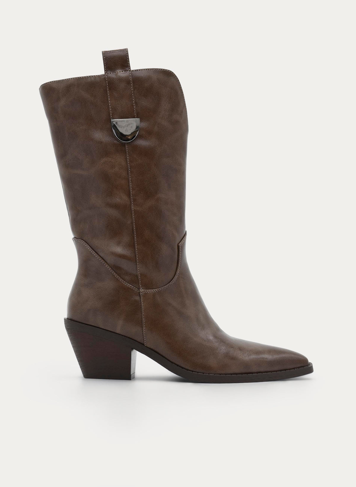 TAUPE COWBOY BOOT MEDIUM HEEL POINTED TOE