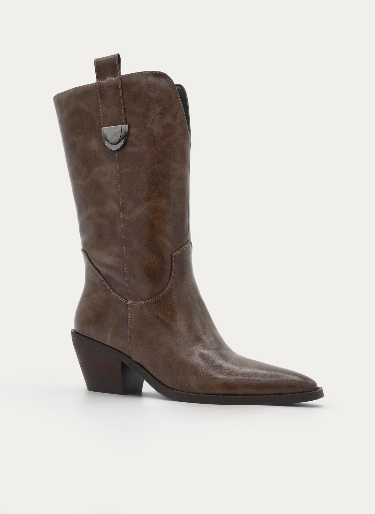 TAUPE COWBOY BOOT MEDIUM HEEL POINTED TOE