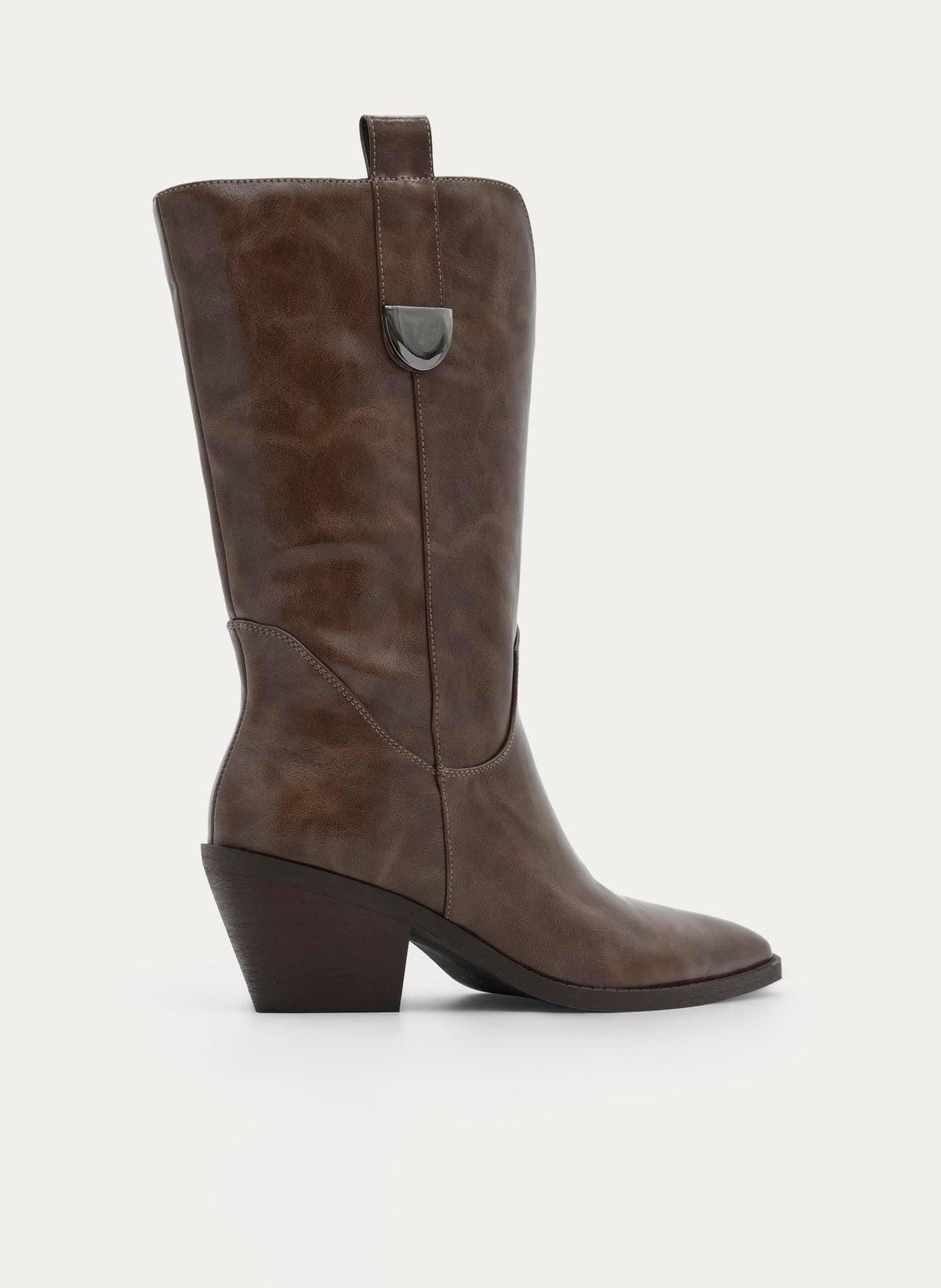 TAUPE COWBOY BOOT MEDIUM HEEL POINTED TOE
