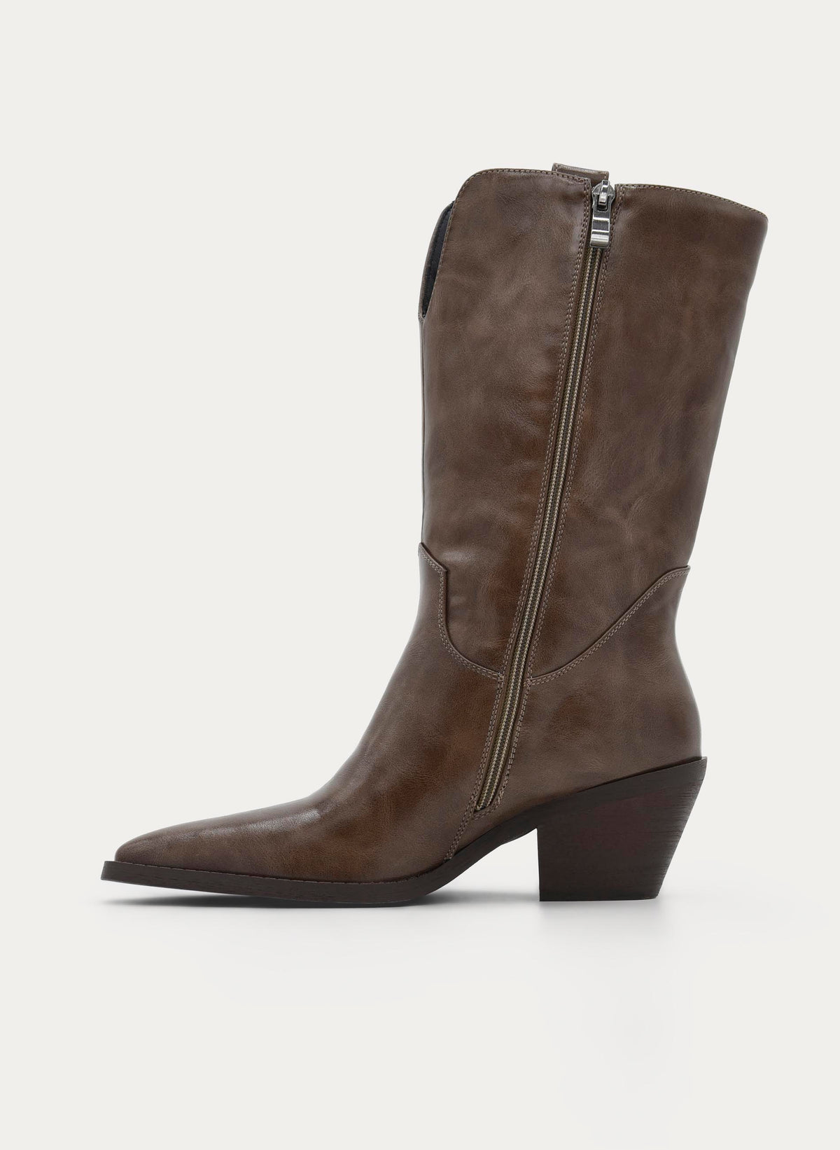 TAUPE COWBOY BOOT MEDIUM HEEL POINTED TOE
