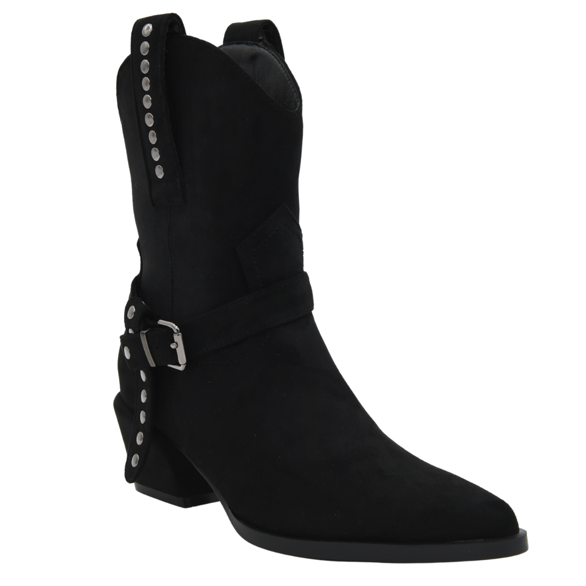 BLACK COWBOY BOOT WITH BUCKLE